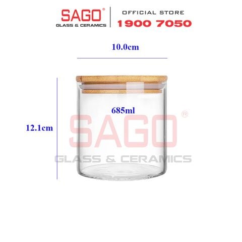  DELI GPG10-685 - Hũ Thủy Tinh Tròn Delisoga Borosilicate Storage Glass 685ml Nắp Gỗ  | Thủy Tinh Cao Cấp 
