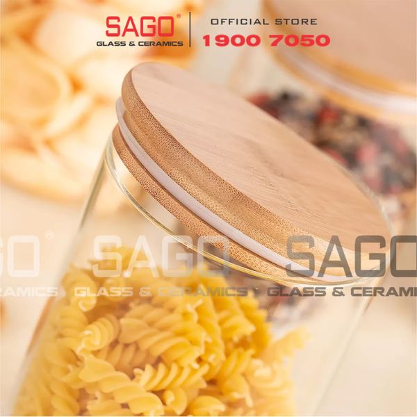  DELI GPG10-1750 - Hũ Thủy Tinh Tròn Delisoga Borosilicate Storage Glass 1750ml Nắp Gỗ | Thủy Tinh Cao Cấp 