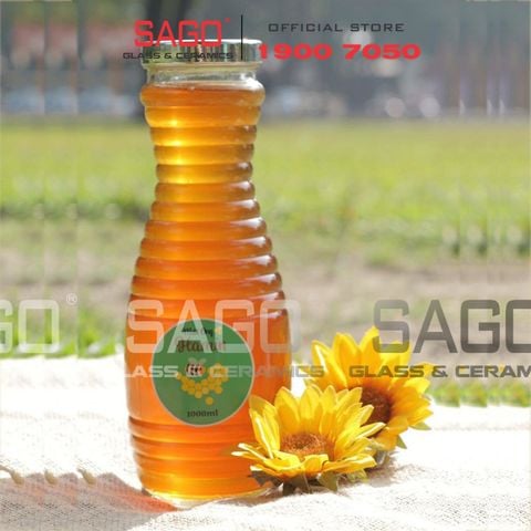  Hũ Thủy Tinh Cao Hình Ong 1000ml | Nắp Nhựa Xi Bạc 