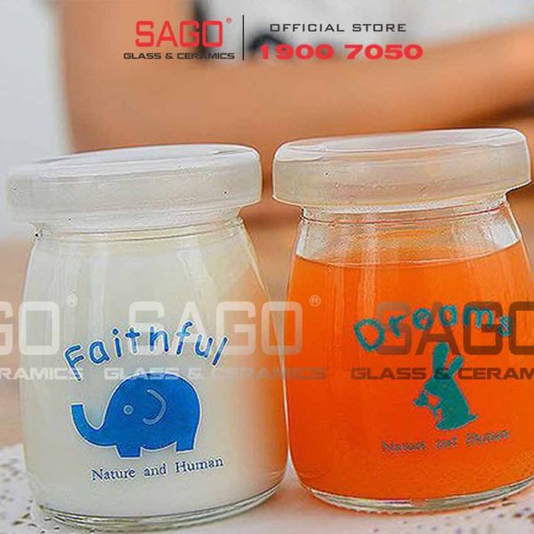  Hũ Thủy Tinh Sữa Chua In Hình 100ml Nắp Nhựa | Hình Ngẫu nhiên 