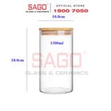  DELI GPG10-1300 - Hũ Thủy Tinh Tròn Delisoga Borosilicate Storage Glass 1300ml Nắp Gỗ | Thủy Tinh Cao Cấp 