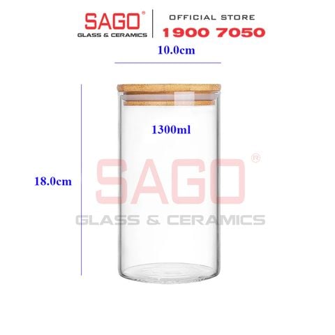  DELI GPG10-1300 - Hũ Thủy Tinh Tròn Delisoga Borosilicate Storage Glass 1300ml Nắp Gỗ | Thủy Tinh Cao Cấp 