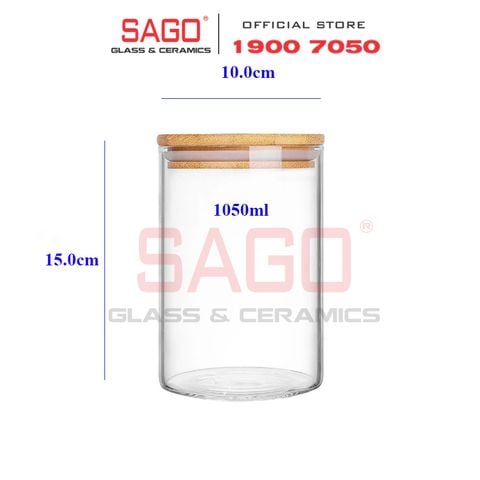  DELI GPG10-1050 - Hũ Thủy Tinh Tròn Delisoga Borosilicate Storage Glass 1050ml Nắp Gỗ | Thủy Tinh Cao Cấp 