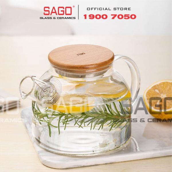  Deli GPH20 - Bình Thủy Tinh Chịu Nhiệt Delisoga Borosilicate Glass Pitcher 1000ml Nắp Gỗ | Thủy Tinh Cao Cấp 