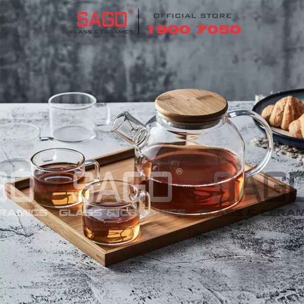 Deli GPH21 - Bộ Bình Thủy Tinh Deli Chịu Nhiệt Nắp Gỗ Có Khây Gỗ ( 01 Bình 1000ml + 4 Ly Chịu Nhiệt ) 