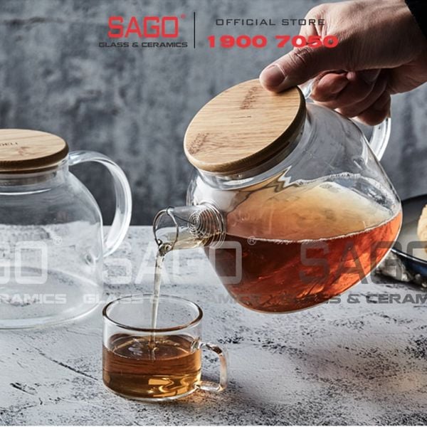  Deli GPH21 - Bộ Bình Thủy Tinh Deli Chịu Nhiệt Nắp Gỗ Có Khây Gỗ ( 01 Bình 1000ml + 4 Ly Chịu Nhiệt ) 