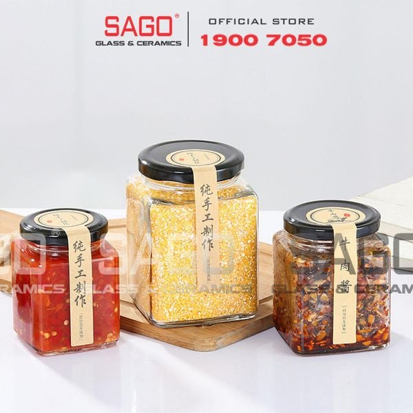  Hũ Thủy Tinh Lục Giác Nắp thiết Cao Cấp | Tùy Chọn Dung Tích 