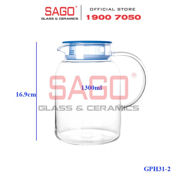  Deli GPH30-2 - Bình Thủy Tinh Chịu Nhiệt Delisoga Borosilicate Glass Pitcher 1300ml Nắp Nhựa | Thủy Tinh Cao Cấp 