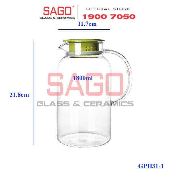  Deli GPH30-1 - Bình Thủy Tinh Chịu Nhiệt Delisoga Borosilicate Glass Pitcher 1800ml Nắp Nhựa | Thủy Tinh Cao Cấp 