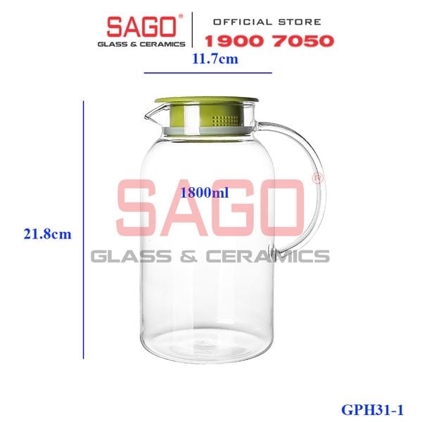  Deli GPH30-1 - Bình Thủy Tinh Chịu Nhiệt Delisoga Borosilicate Glass Pitcher 1800ml Nắp Nhựa | Thủy Tinh Cao Cấp 