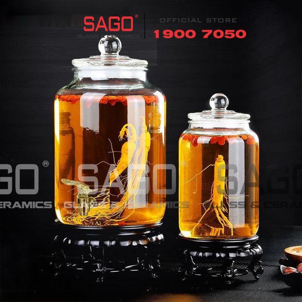  Bình Thủy Tinh Ngâm Rượu Bầu Lùn Nắp Thủy Tinh Có Ron Nhựa 5.0 Lít | Tùy Chọn Có hoặc không Vòi 