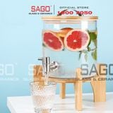  Bình Sâm Trụ Ngâm Rượu Thủy Tinh Có Chân Đế Gỗ 6.0 Lít | Nắp Thủy Tinh , Có Vòi Inox 