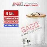  Bình Sâm Trụ Ngâm Rượu Thủy Tinh Có Chân Đế Gỗ 8.0 Lít | Nắp Thủy Tinh , Có Vòi Inox 