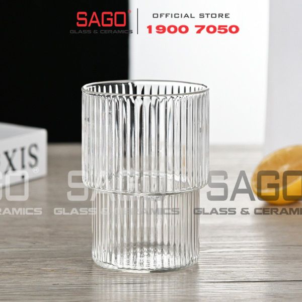  INS 208T - Ly Thủy Tinh Sọc 02 Tầng INS Stripes Rock Glass 180ml | Thủy Tinh Cao Cấp 