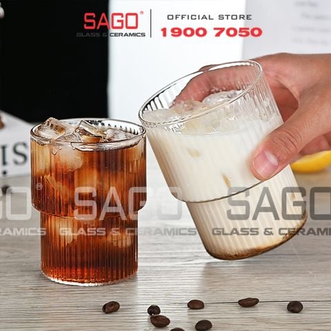  INS 208T - Ly Thủy Tinh Sọc 02 Tầng INS Stripes Rock Glass 180ml | Thủy Tinh Cao Cấp 