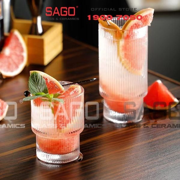  INS 208T - Ly Thủy Tinh Sọc 02 Tầng INS Stripes Rock Glass 180ml | Thủy Tinh Cao Cấp 