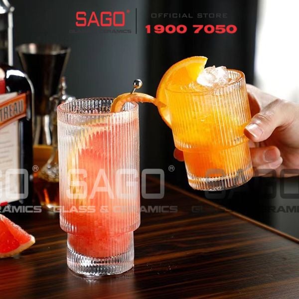  INS 208T - Ly Thủy Tinh Sọc 02 Tầng INS Stripes Rock Glass 180ml | Thủy Tinh Cao Cấp 