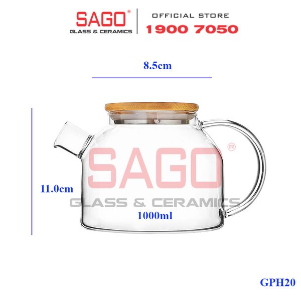  Deli GPH20 - Bình Thủy Tinh Chịu Nhiệt Delisoga Borosilicate Glass Pitcher 1000ml Nắp Gỗ | Thủy Tinh Cao Cấp 