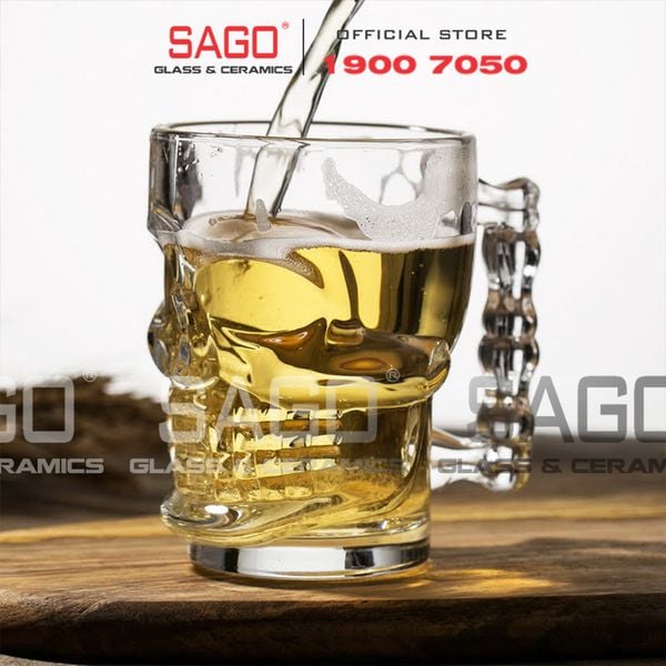  Deli ZB309 - Ly Thủy Tinh Deli Skull Beer Mug 540ml | Thủy Tinh Cao Cấp 