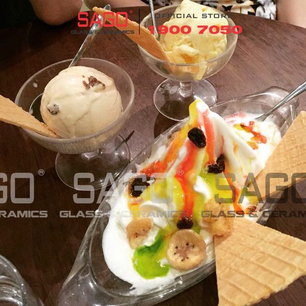 Ocean P00116 - Dĩa Kem Thủy Tinh Ocean Alaska Banana Split Dish Sọc | Nhập Khẩu Thái Lan 