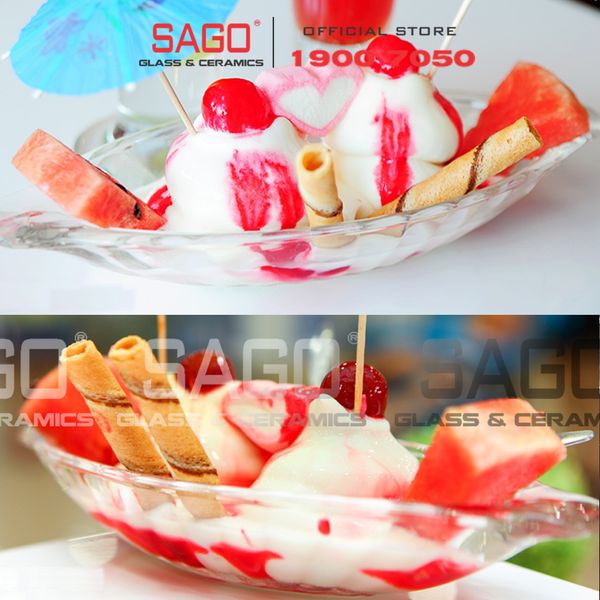  Ocean P00116 - Dĩa Kem Thủy Tinh Ocean Alaska Banana Split Dish Sọc | Nhập Khẩu Thái Lan 
