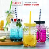  Deli HMS001 - Ly Thủy Tinh Deli Có Quai France 490ml , Kèm Nắp Và ống hút | Thủy Tinh Cao Cấp 