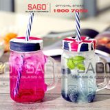  Deli HMS001 - Ly Thủy Tinh Deli Có Quai France 490ml , Kèm Nắp Và ống hút | Thủy Tinh Cao Cấp 