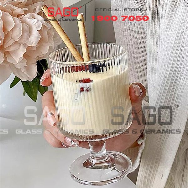  INS JYGB6 - Ly Thủy Tinh INS có Chân Strip Empilable Cocktail Glass 230ml | Thủy Tinh Cao Cấp 