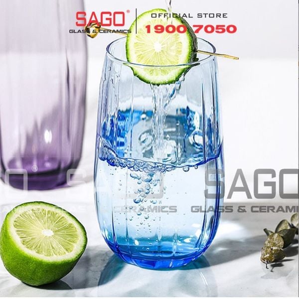  Deli JS5139-1B - Ly Thủy Tinh Deli Linka Blue Hight Ball Glass 510ml | Thủy Tinh Cao Cấp 