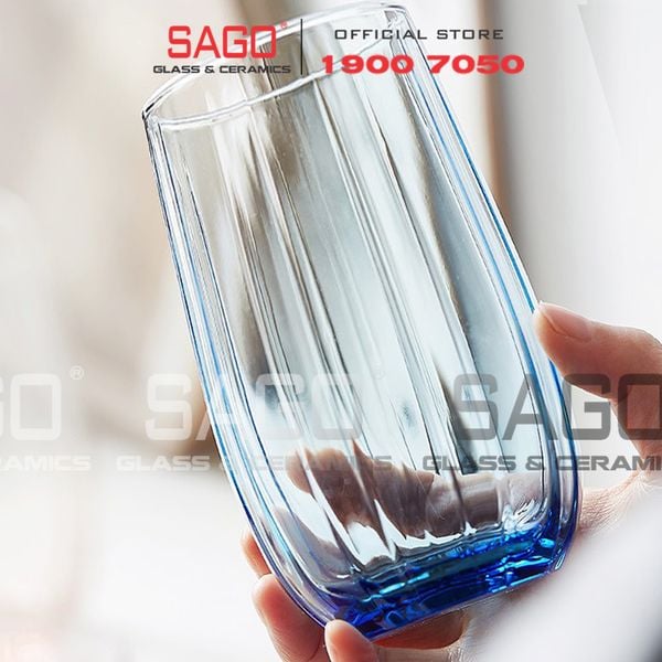  Deli JS5139-1B - Ly Thủy Tinh Deli Linka Blue Hight Ball Glass 510ml | Thủy Tinh Cao Cấp 