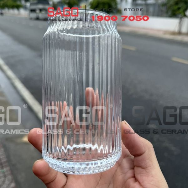  Deli JS5177B - Ly Thủy Tinh Sọc Deli Strip Can Glass 460ml | Thủy Tinh Cao Cấp 