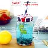  Deli HMS001 - Ly Thủy Tinh Deli Có Quai France 490ml , Kèm Nắp Và ống hút | Thủy Tinh Cao Cấp 