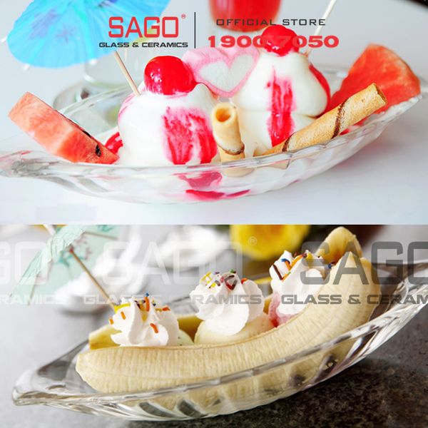  Ocean P00116 - Dĩa Kem Thủy Tinh Ocean Alaska Banana Split Dish Sọc | Nhập Khẩu Thái Lan 