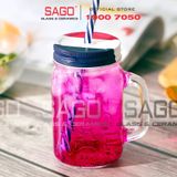  Deli HMS001 - Ly Thủy Tinh Deli Có Quai France 490ml , Kèm Nắp Và ống hút | Thủy Tinh Cao Cấp 