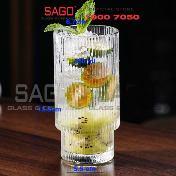  INS 214T - Ly Thủy Tinh Sọc 02 Tầng INS Stripes Empilable Tumber Glass 430ml | Thủy Tinh Cao Cấp 