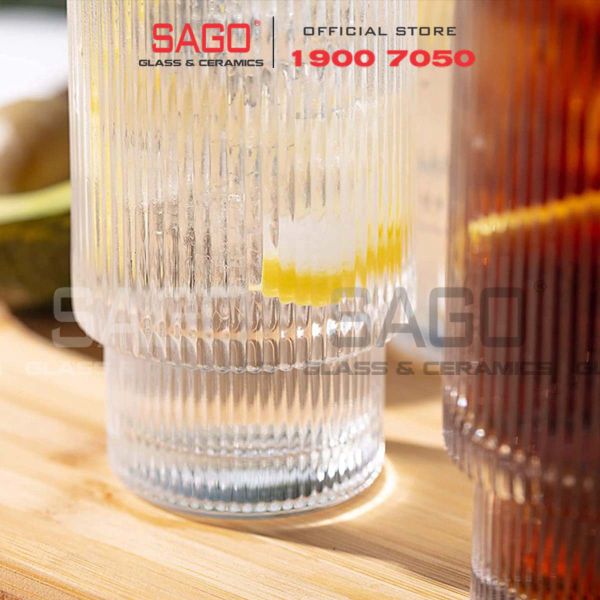  INS 214T - Ly Thủy Tinh Sọc 02 Tầng INS Stripes Empilable Tumber Glass 430ml | Thủy Tinh Cao Cấp 