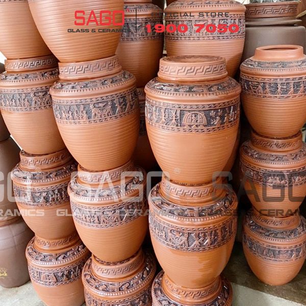  Chum Sành Ngâm Rượu Trống Đồng Đông Sơn Âu Lạc 30 Lít | Chum Sành Bát Tràng Không Tráng Men 