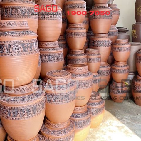  Chum Sành Ngâm Rượu Trống Đồng Đông Sơn Âu Lạc 30 Lít | Chum Sành Bát Tràng Không Tráng Men 