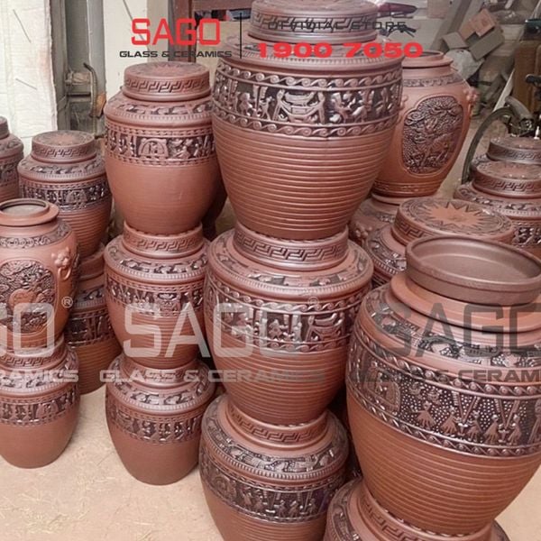  Chum Sành Ngâm Rượu Trống Đồng Đông Sơn Âu Lạc 20 Lít | Chum Sành Bát Tràng Không Tráng Men 