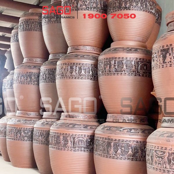  Chum Sành Ngâm Rượu Trống Đồng Đông Sơn Âu Lạc 30 Lít | Chum Sành Bát Tràng Không Tráng Men 