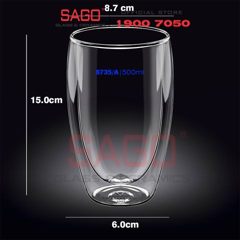  Wilmax England 888735/A - Ly Thủy Tinh 2 lớp Wilmax England Thermo 500ml | Thủy Tinh Cao Cấp Chịu Nhiệt 