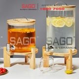  Bình Sâm Trụ Ngâm Rượu Thủy Tinh Có Chân Đế Gỗ 6.0 Lít | Nắp Thủy Tinh , Có Vòi Inox 