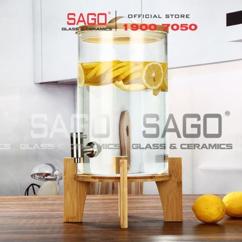  Bình Sâm Trụ Ngâm Rượu Thủy Tinh Có Chân Đế Gỗ 10 Lít | Nắp Thủy Tinh , Có Vòi Inox 