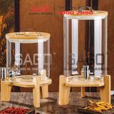 Bình Sâm Trụ Ngâm Rượu Thủy Tinh Có Chân Đế Gỗ 6.0 Lít | Nắp Thủy Tinh , Có Vòi Inox 