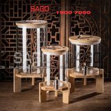  Bình Sâm Trụ Ngâm Rượu Thủy Tinh Có Chân Đế Gỗ 8.0 Lít | Nắp Thủy Tinh , Có Vòi Inox 