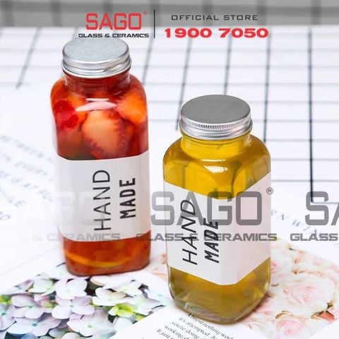  Chai Thủy Tinh Vuông Nước Ép miệng To Nắp nhôm | Tùy Chọn Dung Tích 