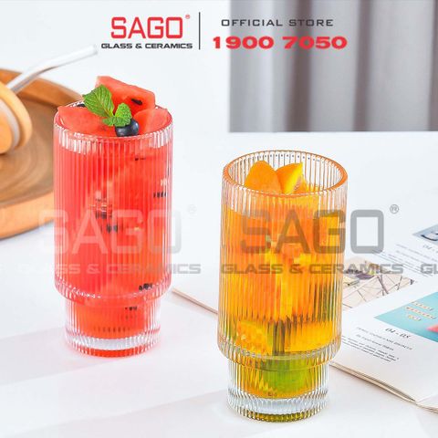  INS 211T - Ly Thủy Tinh Sọc 02 Tầng INS Stripes Tumber Glass 300ml | Thủy Tinh Cao Cấp 