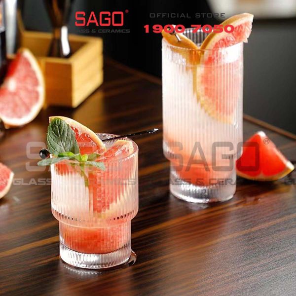  INS 211T - Ly Thủy Tinh Sọc 02 Tầng INS Stripes Tumber Glass 300ml | Thủy Tinh Cao Cấp 