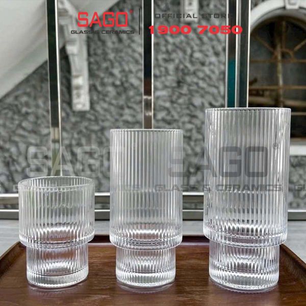  INS 214T - Ly Thủy Tinh Sọc 02 Tầng INS Stripes Empilable Tumber Glass 430ml | Thủy Tinh Cao Cấp 