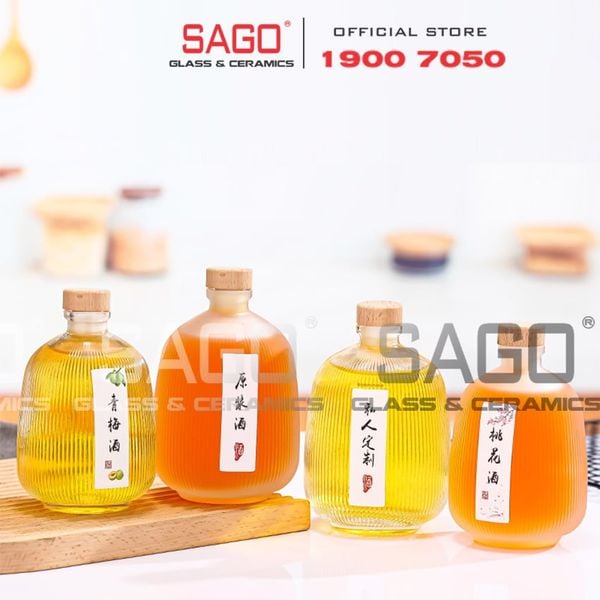  Bình Rượu Thủy Tinh Bầu Sọc 500ml Nút Nhấn | Bình Chiết Rượu Cao Cấp 